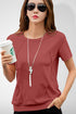 Women Peach Round Neck Half Sleeves T-Shirt